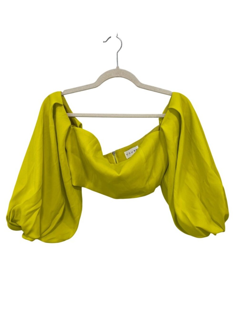 Yaura Crop Top Size US 6 Puff Sleeves Zip Back Yellow Polyester Party Trendy
